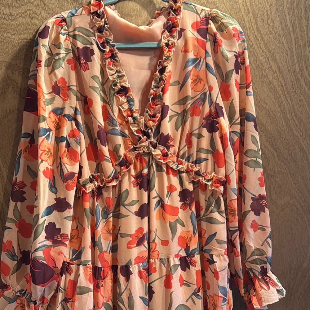 NWOT Boutique Brand Floral Ruffle Dress in Pink and Red